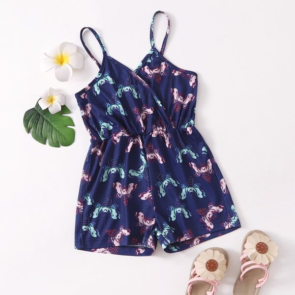 

Toddler Girls Animal Print Cami Romper, Navy blue