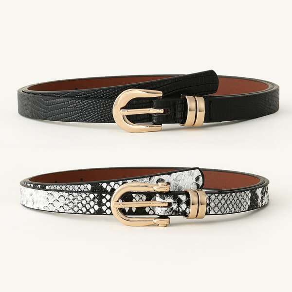 

2pcs Metal Buckle Belt, Multicolor