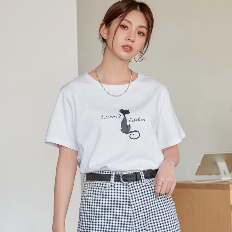 

Cartoon And Letter Graphic Tee, White