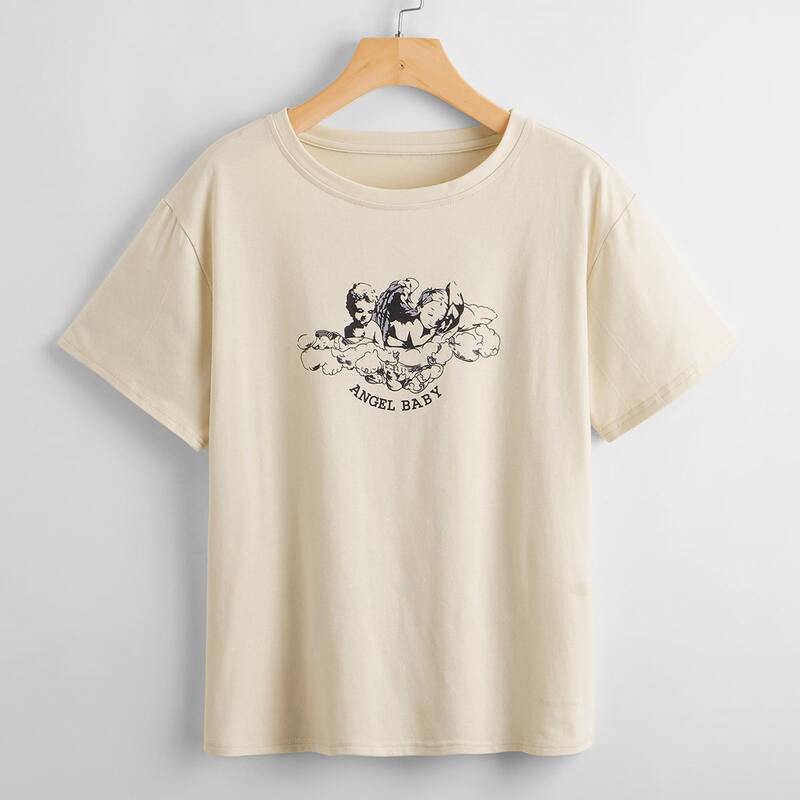 

Letter Angel Graphic Tee, Beige