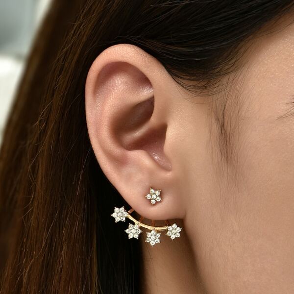 

1pair Rhinestone Decor Earring Jackets, Gold