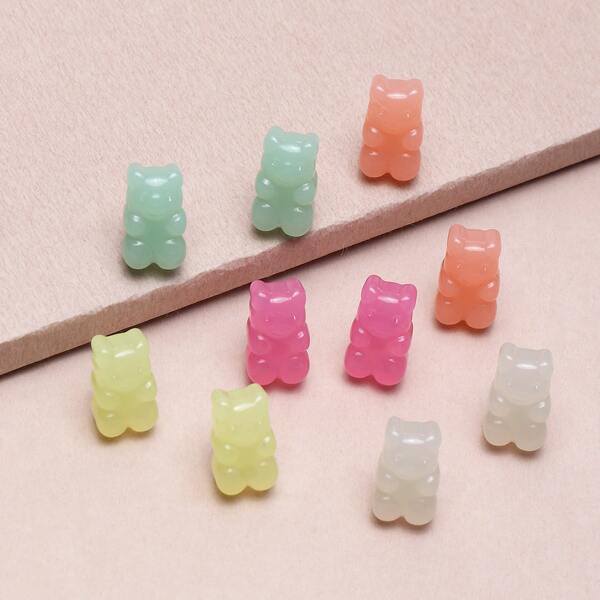 

5pairs Bear Design Stud Earrings, Multicolor