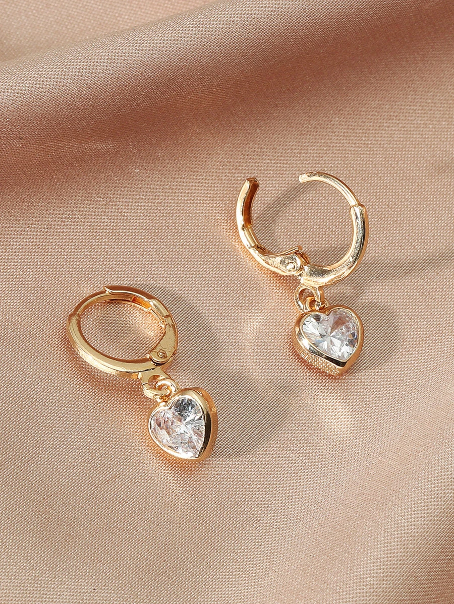 Hoa tai thả hình trái tim Cubic Zirconia Valentine, Mẹ, Mẹ, Ngày của Mẹ, Quà tặng - Vàng - Xem 1