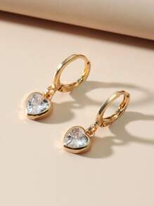 Hoa tai thả hình trái tim Cubic Zirconia Valentine, Mẹ, Mẹ, Ngày của Mẹ, Quà tặng - Vàng - Xem 2