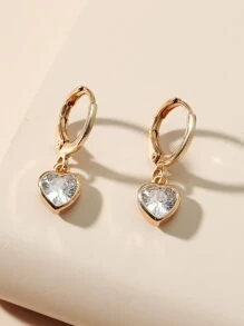 Hoa tai thả hình trái tim Cubic Zirconia Valentine, Mẹ, Mẹ, Ngày của Mẹ, Quà tặng - Vàng - Xem 3