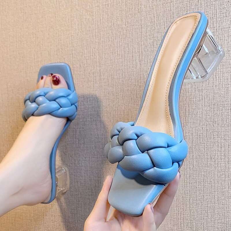 

Braided Band Chunky Heeled Mules, Baby blue