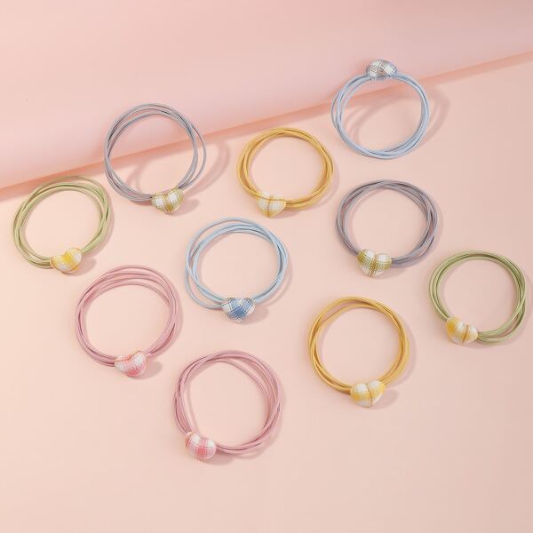 

10pcs Toddler Girls Heart Decor Hair Tie, Multicolor
