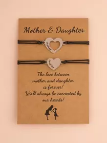 2入組心形裝飾繩索手鐲 - 黑色 - 查看 1