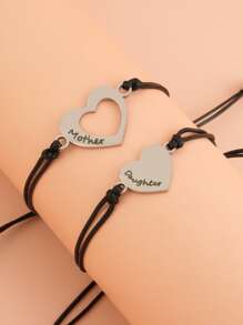 2入組心形裝飾繩索手鐲 - 黑色 - 查看 2