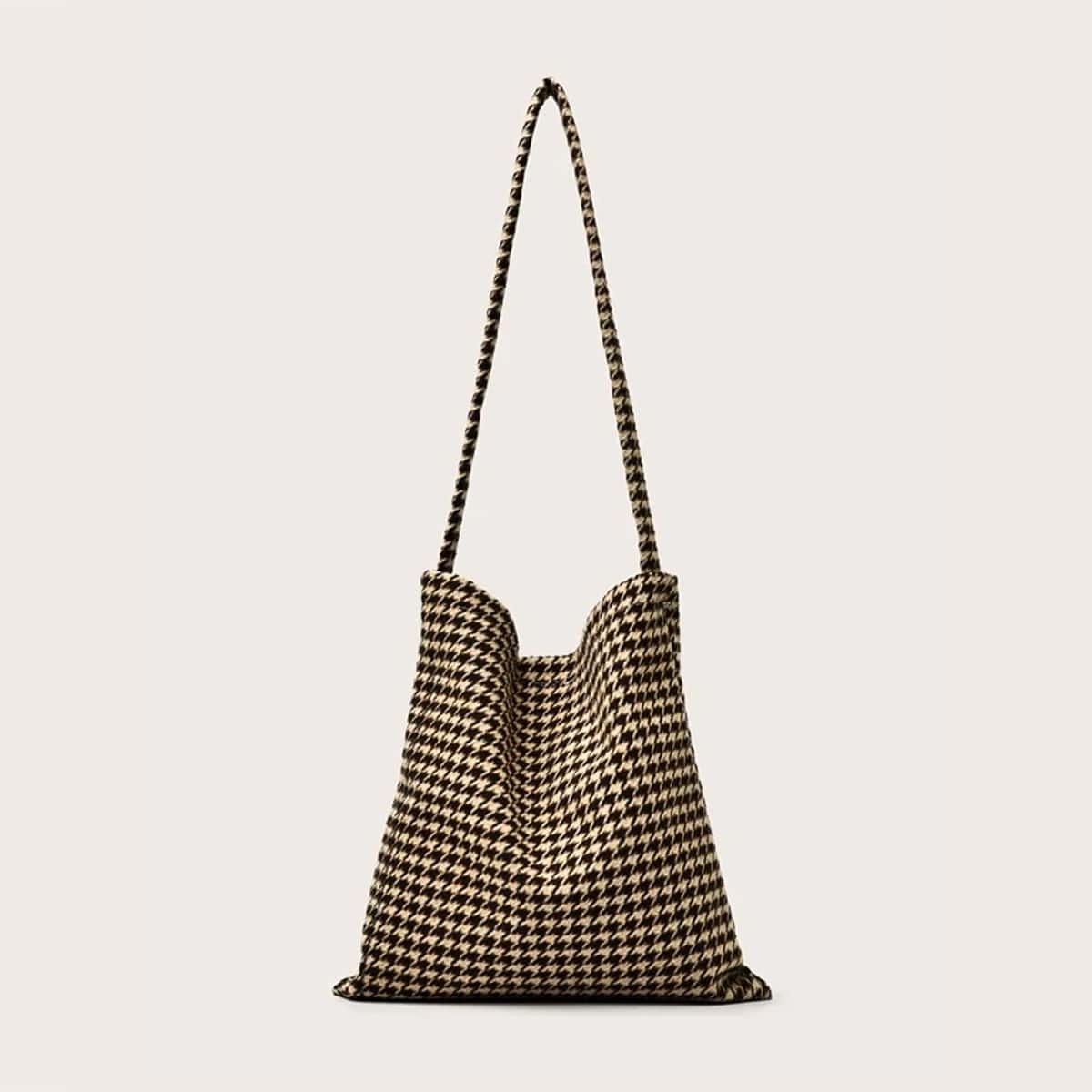 

Houndstooth Shoulder Bag, Brown