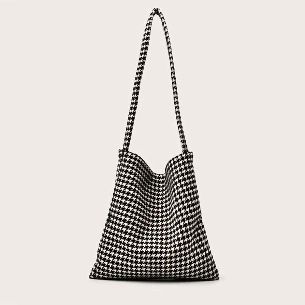 

Houndstooth Shoulder Bag, Black