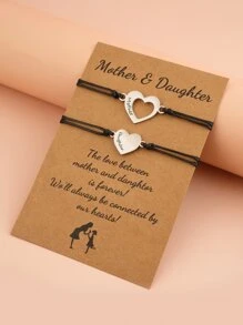 2入組心形裝飾繩索手鐲 - 黑色 - 查看 4