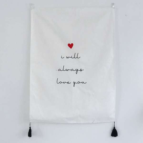 

Slogan Graphic Tassel Tapestry, White
