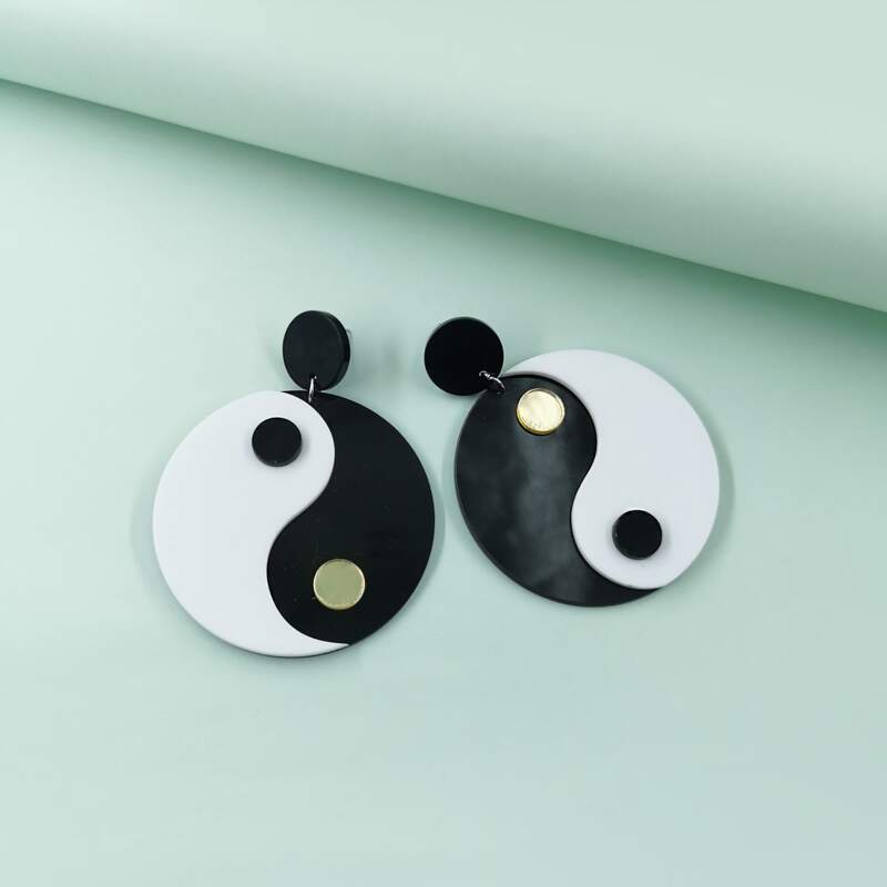 

Yin & Yang Decor Drop Earrings, Black and white