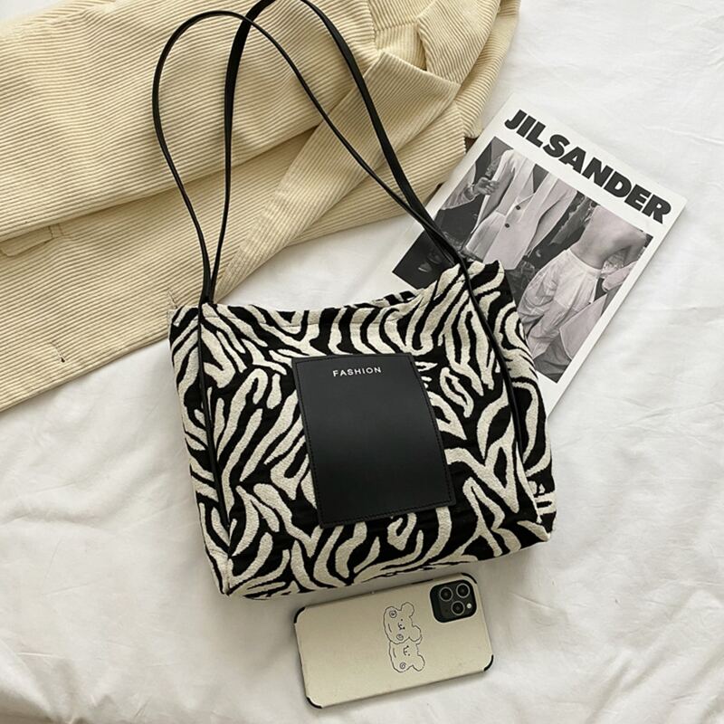 

Zebra Striped Tote Bag, Black and white
