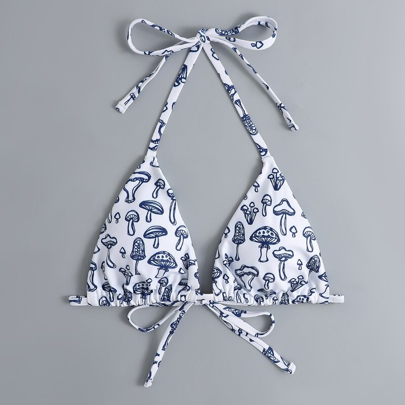 

Mushroom Print Bikini Top, Multicolor