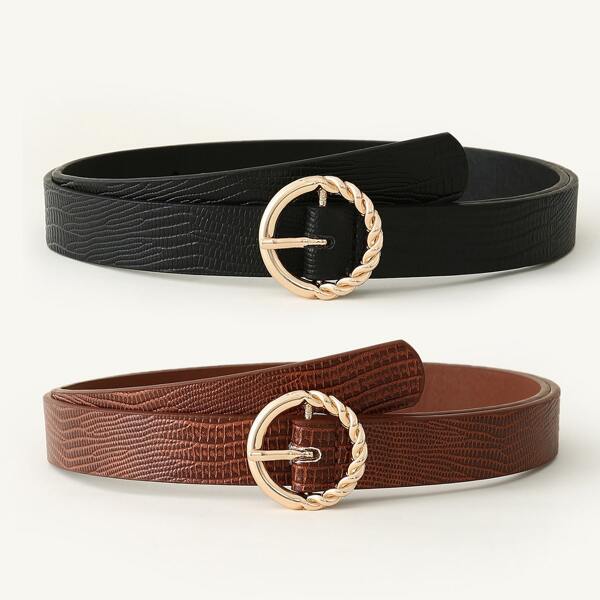 

2pcs Round Buckle Belt, Multicolor