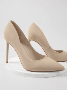 人造皮革尖鞋頭細高跟鞋 - 米色 - 查看 4