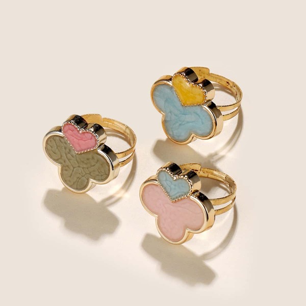 

3pcs Heart Detail Ring, Multicolor