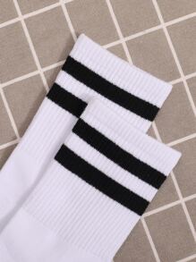 2pairs Striped Crew Socks - White - View 2
