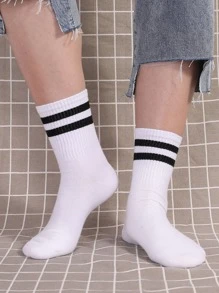 2pairs Striped Crew Socks - White - View 3