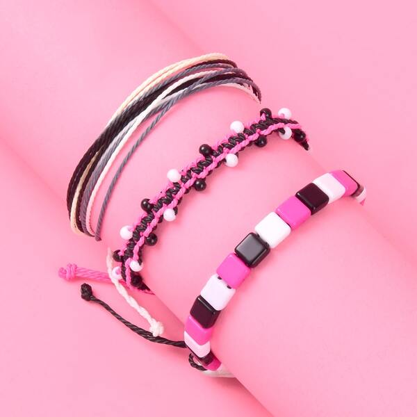 

3pcs Girls Beaded & Braided Bracelet, Multicolor
