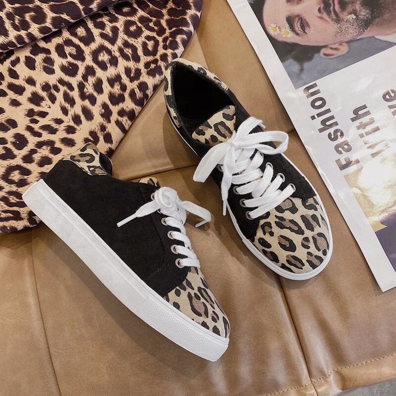 

Leopard Lace-up Canvas Sneakers, Black