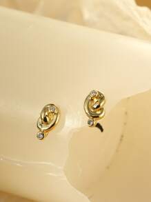 Bông tai stud Khối Zirconia  Trang trí Nút - Vàng - Xem 1