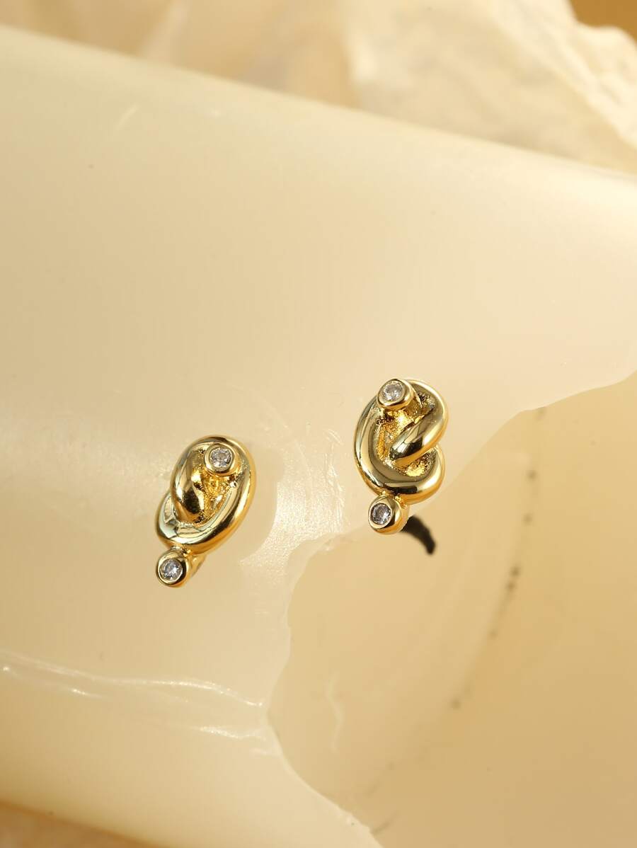 Bông tai stud Khối Zirconia  Trang trí Nút - Vàng - Xem 1