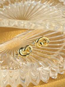 Bông tai stud Khối Zirconia  Trang trí Nút - Vàng - Xem 2