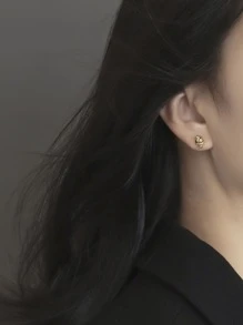 Bông tai stud Khối Zirconia  Trang trí Nút - Vàng - Xem 3