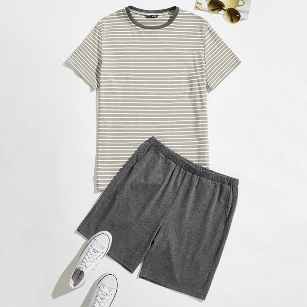 

Men Striped Top & Shorts PJ Set, Multicolor