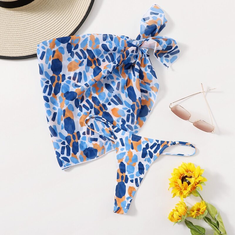

All Over Print Bikini Bottom With Beach Skirt, Multicolor