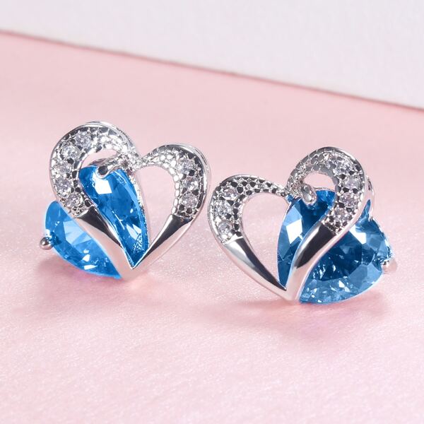 

Zircon Heart Decor Stud Earrings, Blue