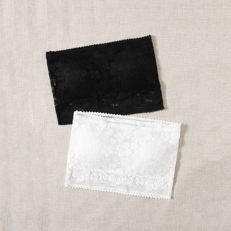 

2pack Floral Lace Bandeau Bra Set, Black and white