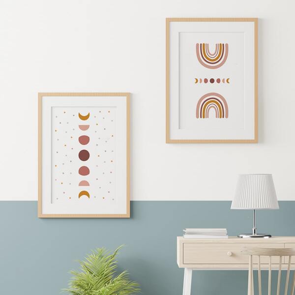 

2pcs Moon & Rainbow Print Unframed Painting, Multicolor