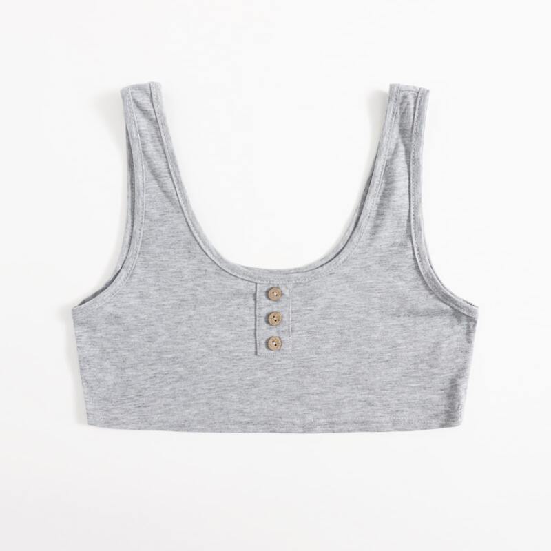 

Solid Button Decor Bra, Light grey
