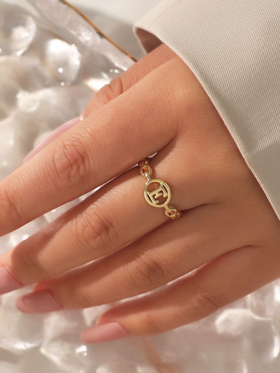 字母細節開口戒指 - 金黃色 - 查看 1