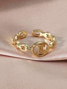 字母細節開口戒指 - 金黃色 - 查看 3