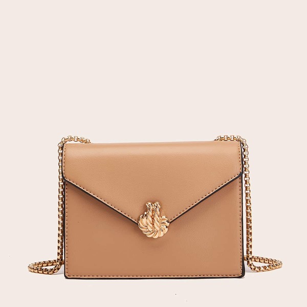 

Metal Decor Chain Crossbody Bag, Apricot