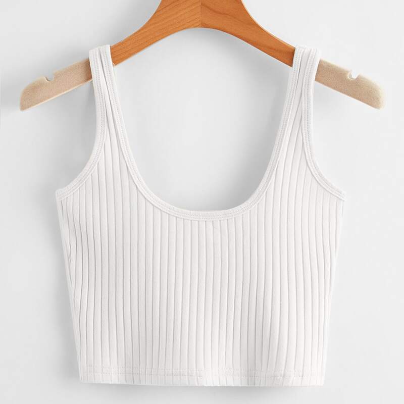 

Solid Ribbed Crop Tank Top, White