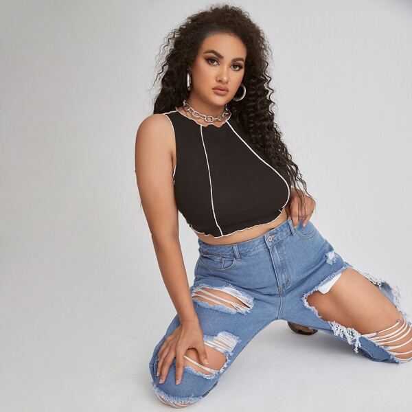 

Plus Ripped Mom Fit Jeans, Medium wash