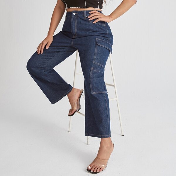 

Plus Flap Pocket Cargo Jeans, Dark wash