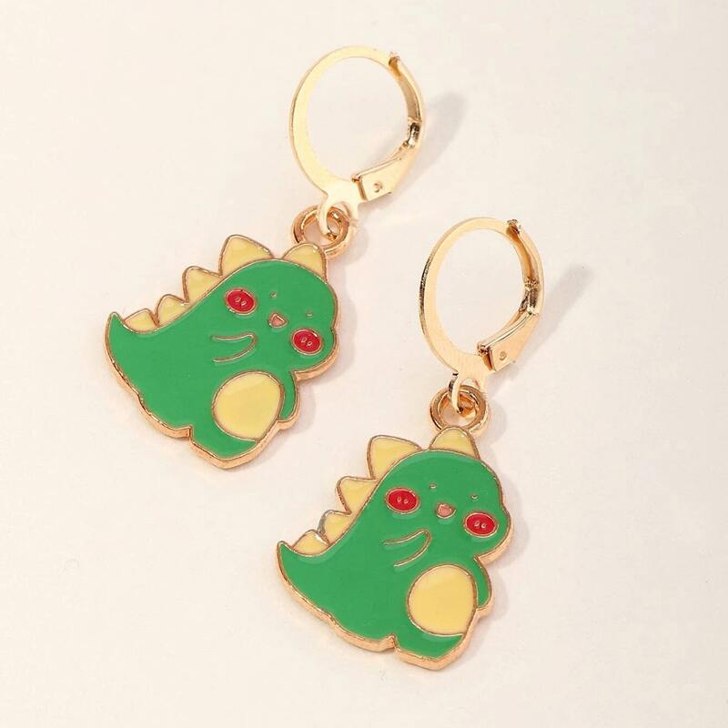 

Cartoon Dinosaur Drop Earrings, Green
