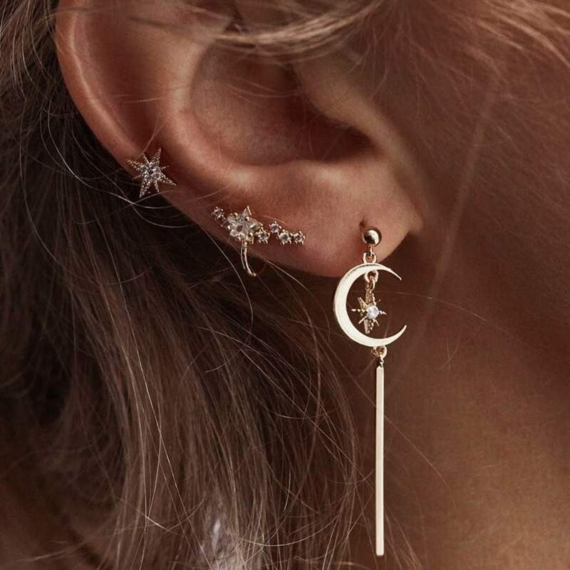 

3pcs Moon Decor Earrings, Gold