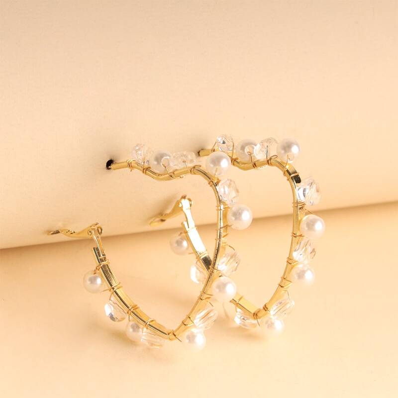 

Heart Faux Pearl Hoop Earrings, White
