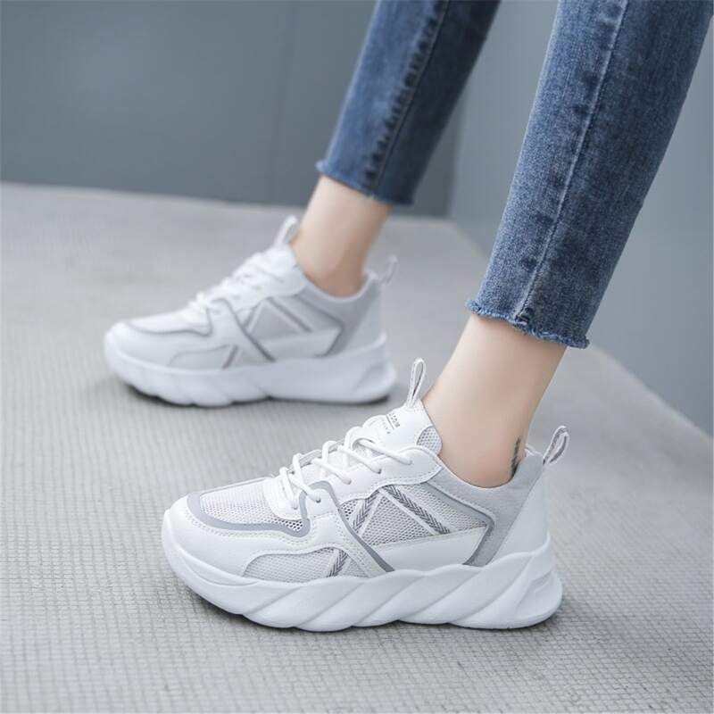 

Lace-up Mesh Chunky Sneakers, White