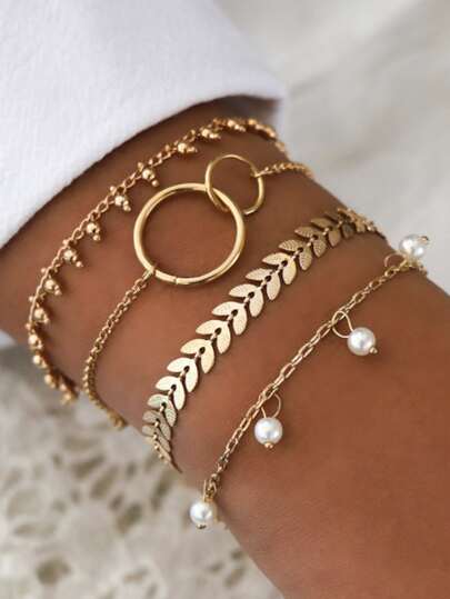4pcs Ring Linked Bracelet
