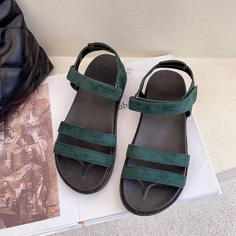 

Solid Velcro Ankle Strap Sandals, Dark green