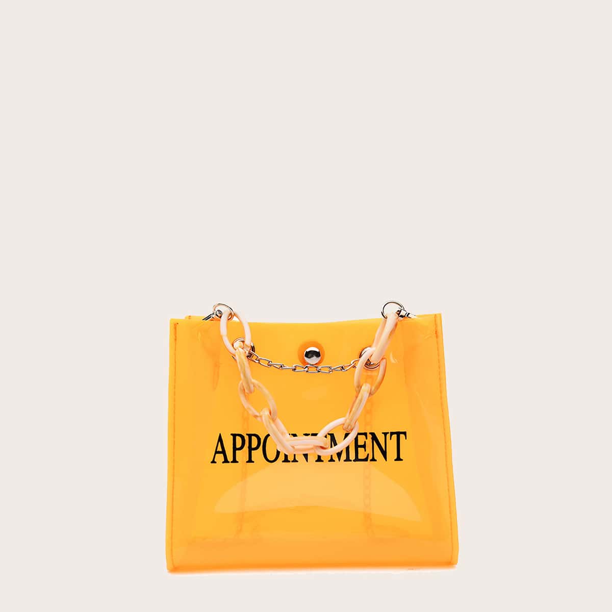 

Letter Graphic Clear Satchel Bag, Orange